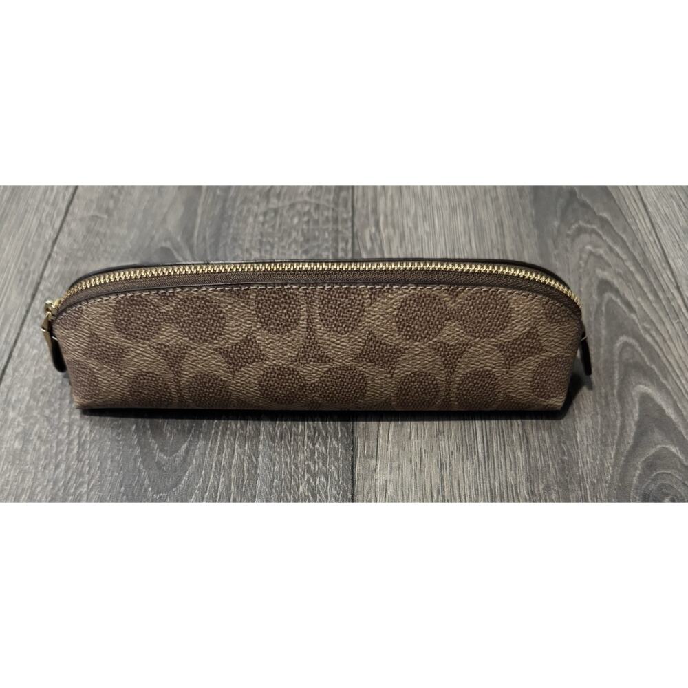 Coach Pencil Case In Signature Canvas in Gold/Tan/Brown